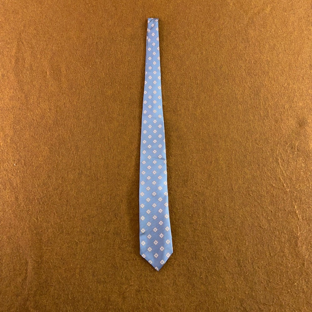 Robert Jensen Mens OS Blue Geometric Diamond Silk Necktie New